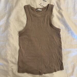 Zara Brown Ribbed Tank Top - Size: L